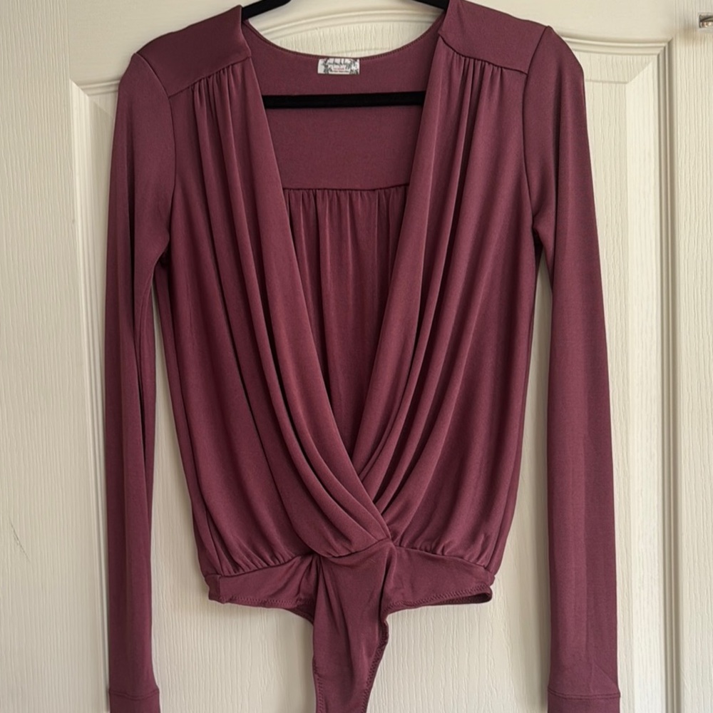 Free People Mauve Long Sleeve Bodysuit